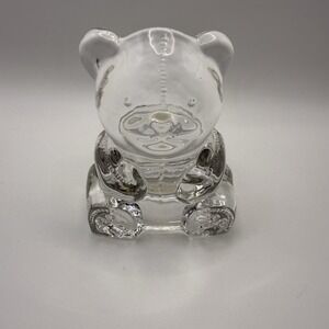 Vintage PARTYLITE Teddy Bear Candle Holder Votive Tea Light Clear Glass